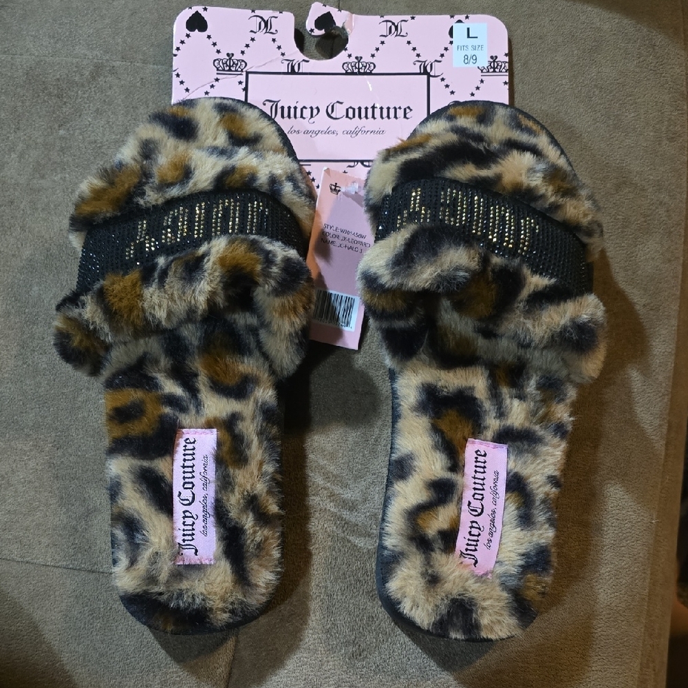 Juicy Couture Fuzzy Animal Print Slippers